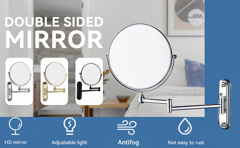 DOWRY - Espejo de espejo dorado regulable con luces de diámetro 21,5 x 7 cm