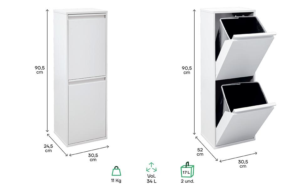 Medidas cubo basura y reciclaje Arregui Basic 2 cubos