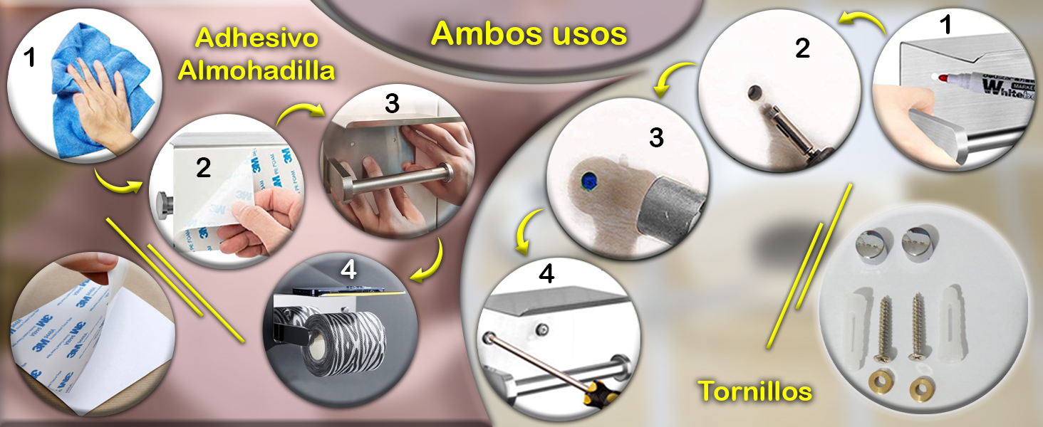 Cromo, adhesivo,montado en la pared,Estante,tornillos,portarrollos de baño, perforación, adhesivo 3M