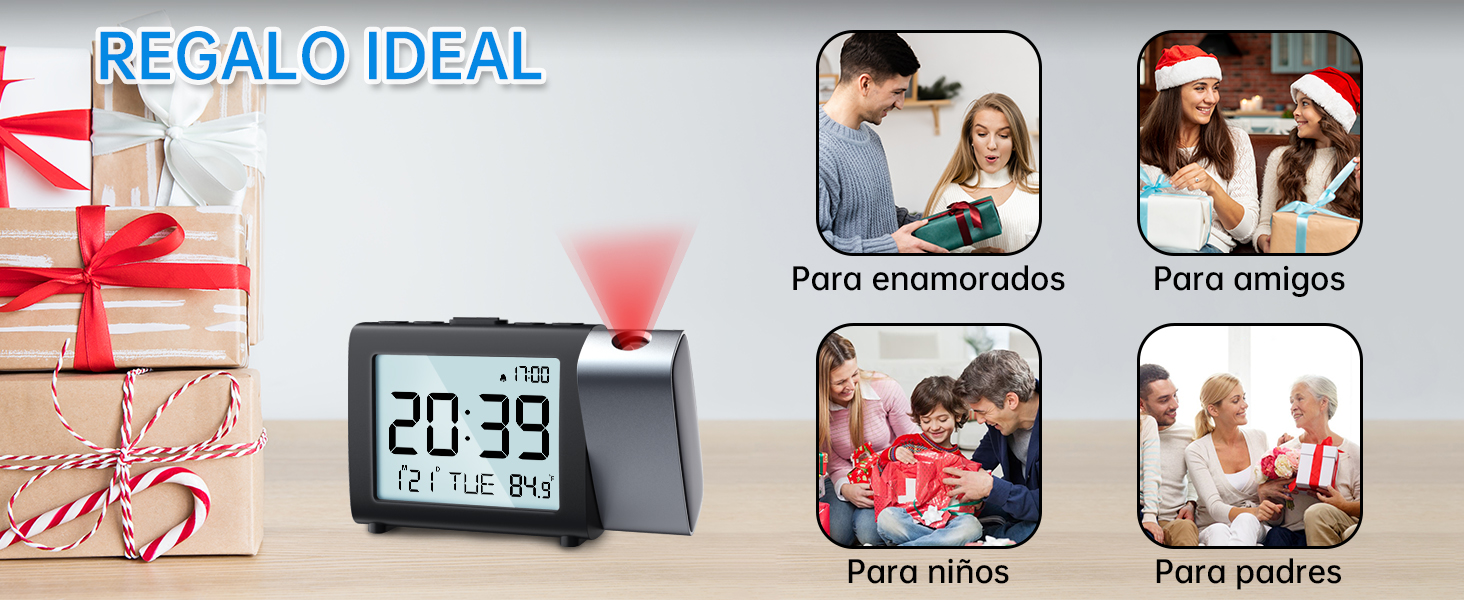 MeesMeek Reloj despertador de proyección para dormitorio