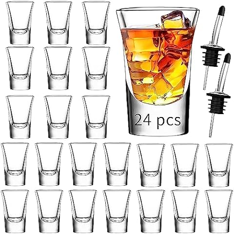 Juego de vasos de chupito de 24 piezas, 24 vasos de chupito de base pesada transparente para whisky Vodka y licores, 24 unidades