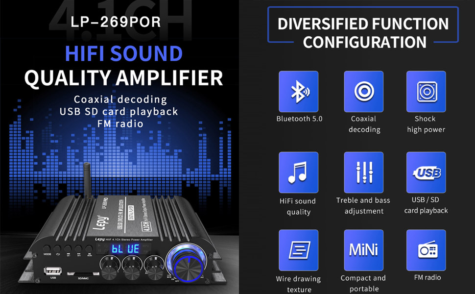 Bluetooth 5.0-Verstärker, HiFi-Stereo