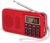 PRUNUS J-725 FM Radio Portatil Pequeña, Radio Digital Bateria Recargable con Reloj Despertador, Linterna LED, Tiempo de Reproducción Ultralargo, Reproductor de MP3 AUX Micro-SD Pendrive.(Rojo)