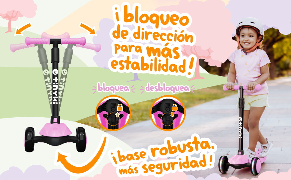 patinete niña 6 años. patinete luces niña. patinete rosa seguro. patinete bloqueo dirección