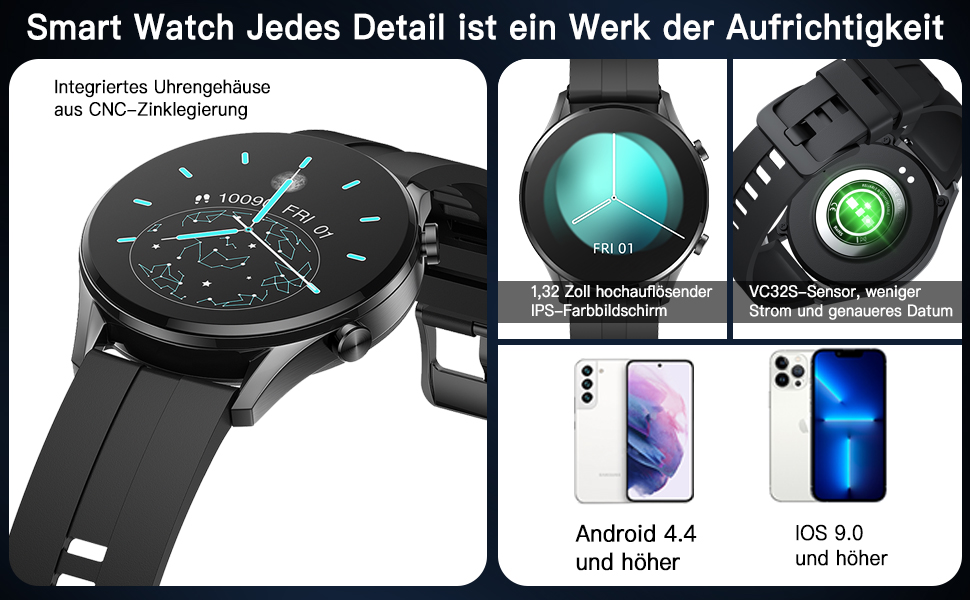 Reloj inteligente para hombre, reloj inteligente Android para hombre, reloj de fitness