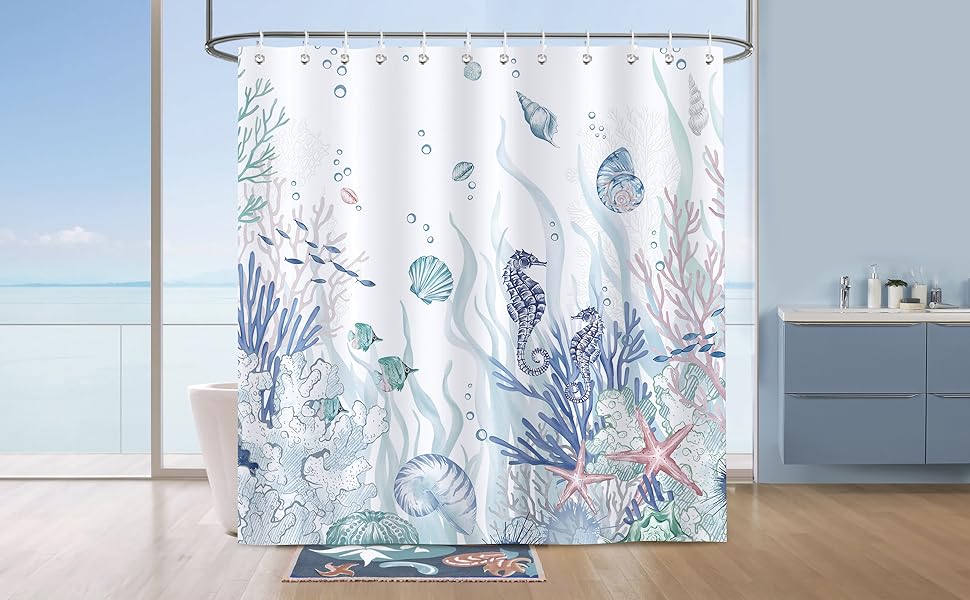 Nautical coastal shower curtain