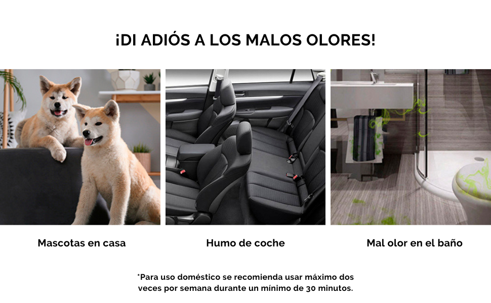 Generador, ozono, máquina, móvil, purificador, temporizador, malos, olores, humo, coches, mascotas,