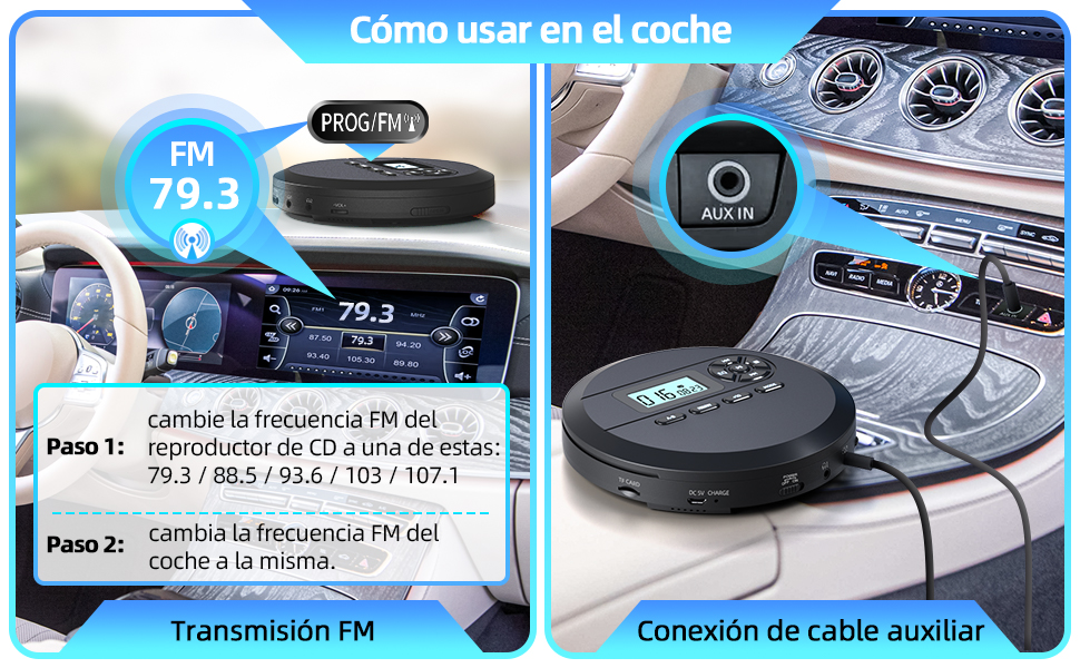 Discman cd portatil con altavoces y transmisor FM