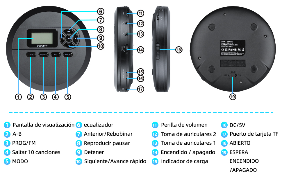 discman cd portatil con altavoces y transmisor FM