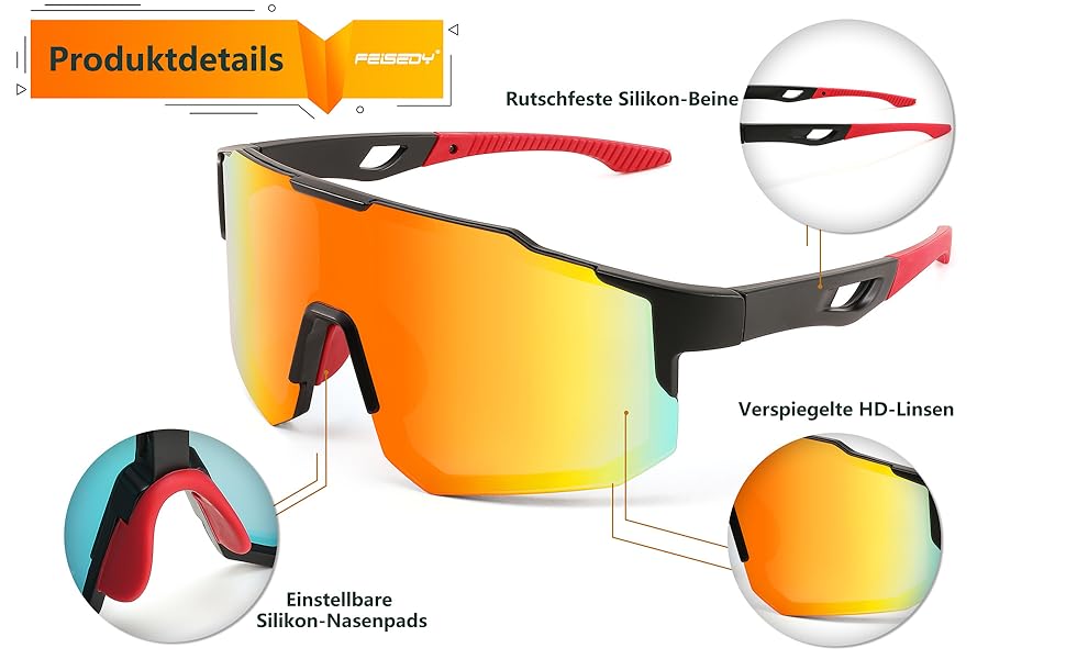 Gafas de sol deportivas rápidas rojas