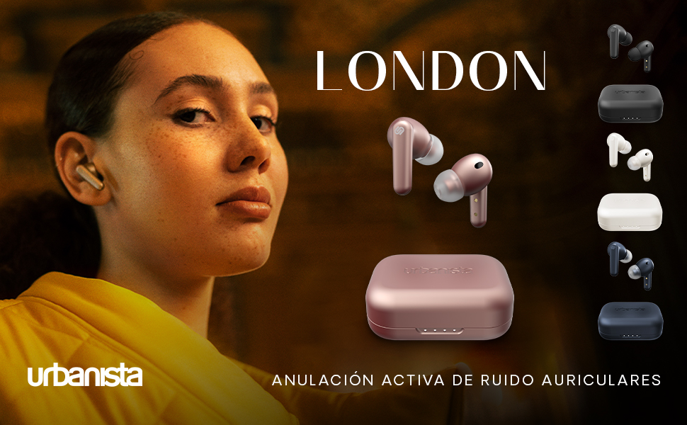 london, 4 colours, urbanista, logo, lady, model, active, noise, cancelling, earphones, wireless