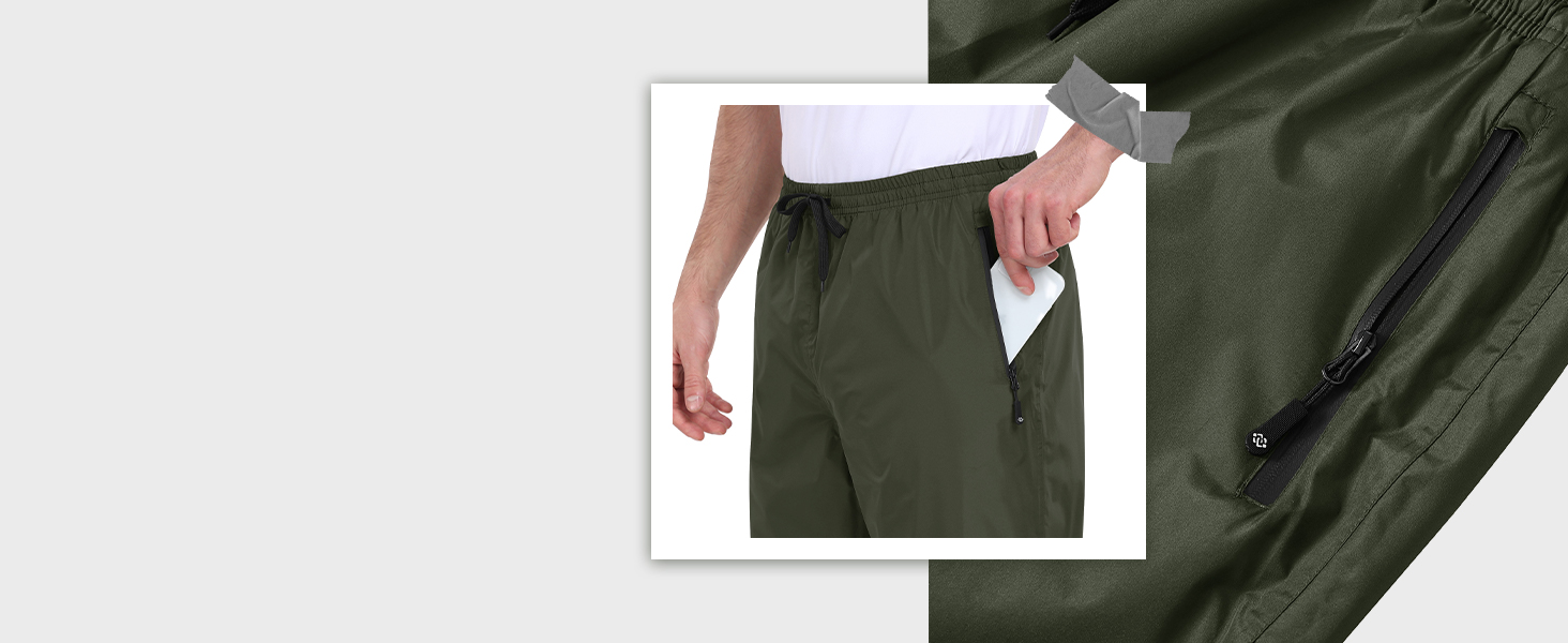 MoFiz Pantalón de Lluvia Hombre Impermeable Sobrepantalón Pantalones de Senderismo con Bolsillos