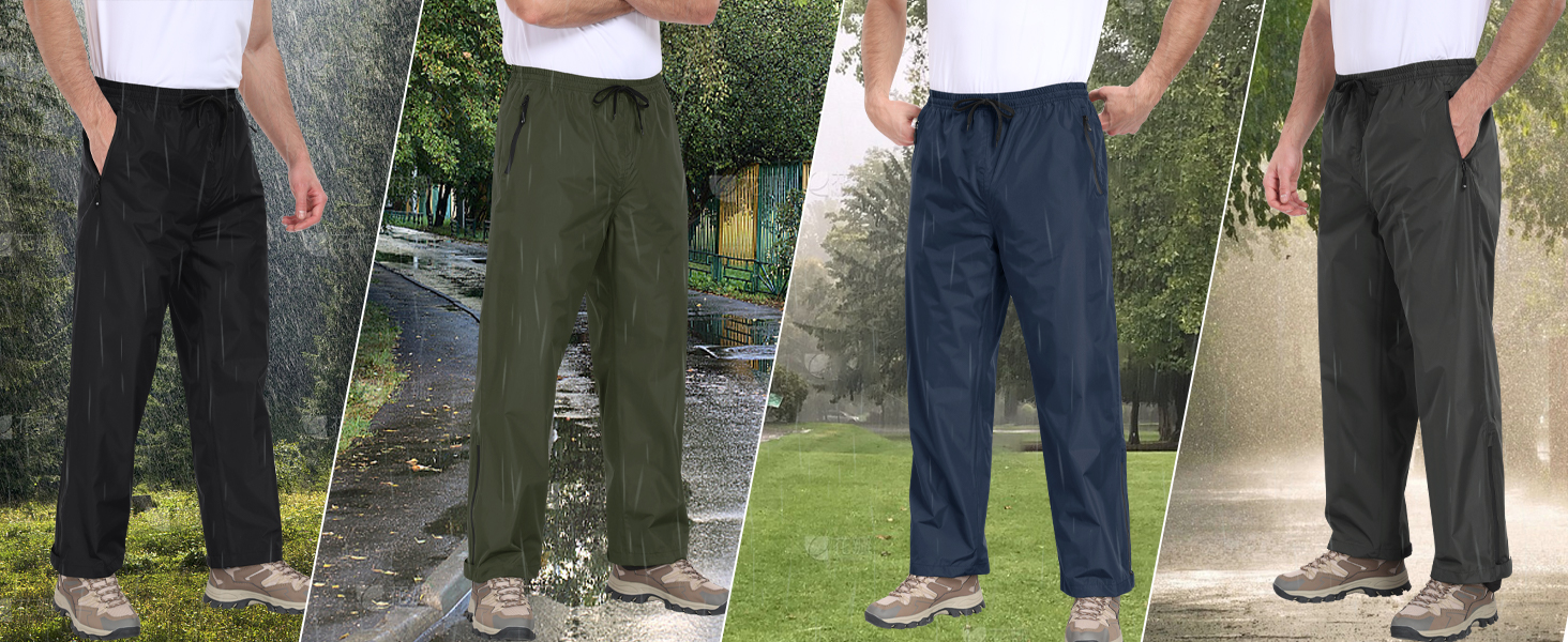 MoFiz Pantalón de Lluvia Hombre Impermeable Sobrepantalón Pantalones de Senderismo con Bolsillos