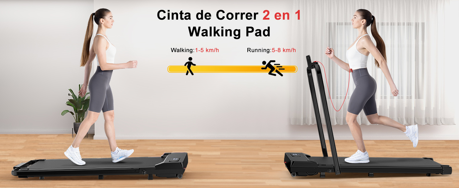 Cinta de Correr Plegable 2 en 1-2.5HP Cinta de Correr Eléctrica Debajo del Escritorio