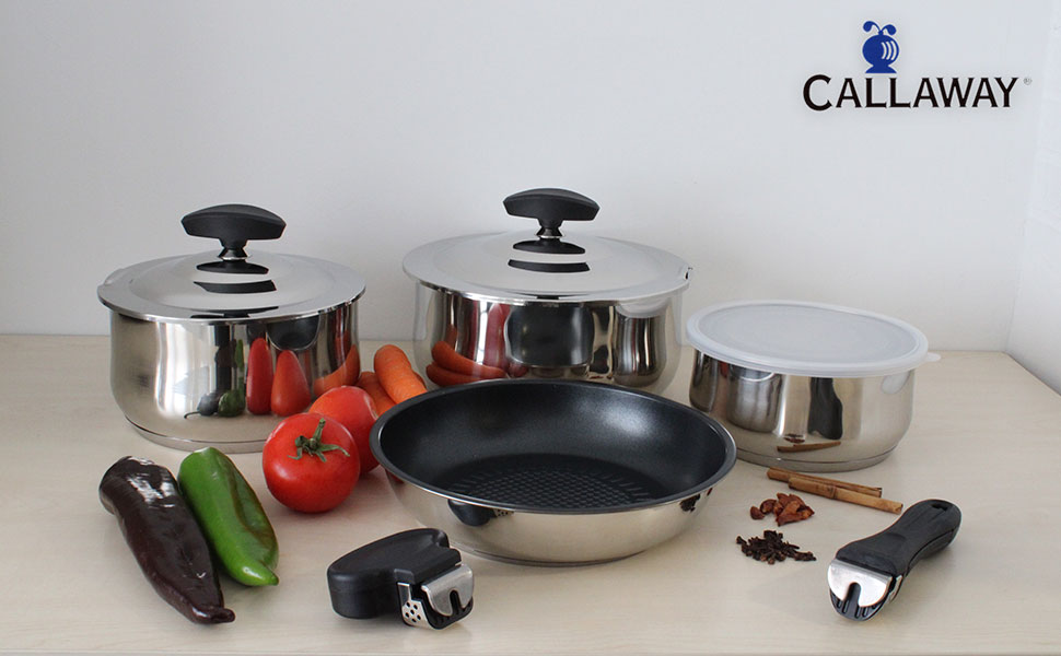 Callaway Frankfurt Batería Cocina Inducción, Asa Extraíble, 24 Pzas, Acero Inoxidable