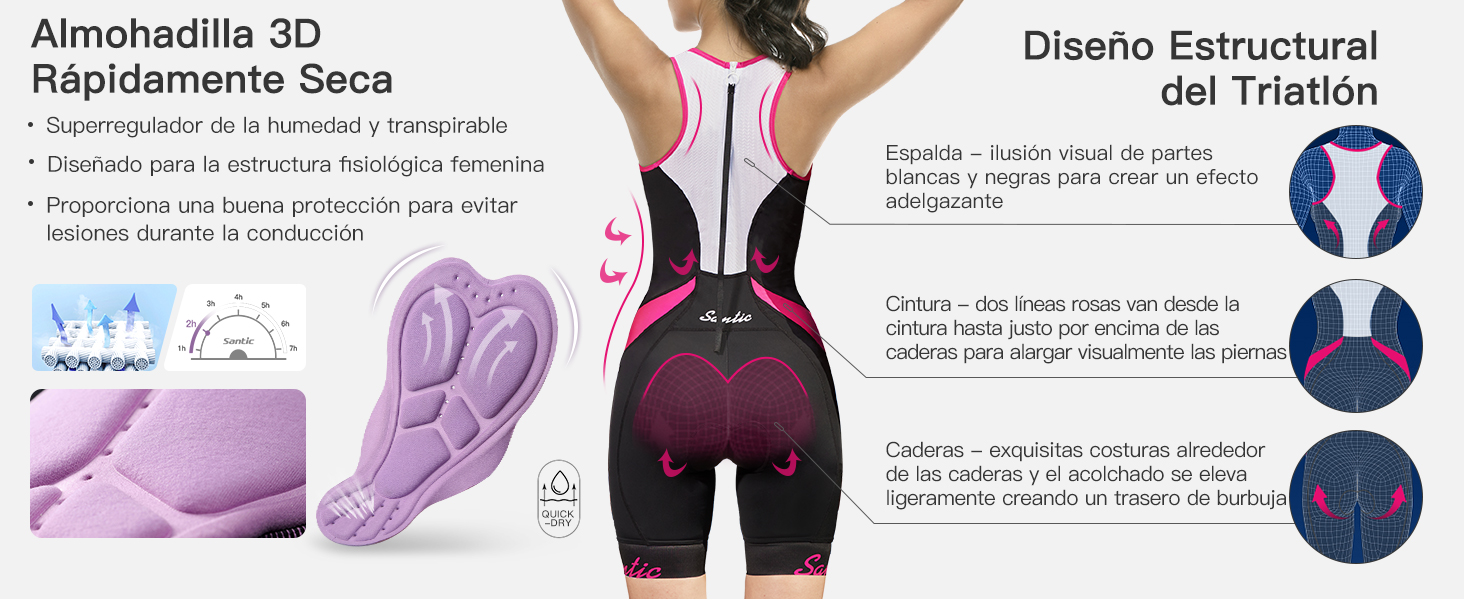 Traje de triatlón 3 en 1 con acolchado