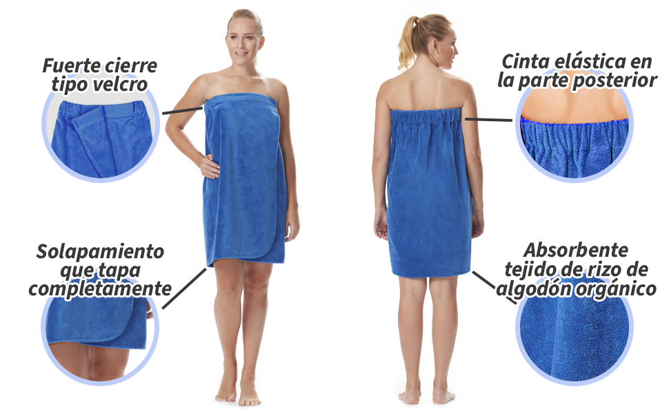 velcro sauna kilt algodón orgánico tela de rizo absorbente toalla caliente banda elástica mujeres