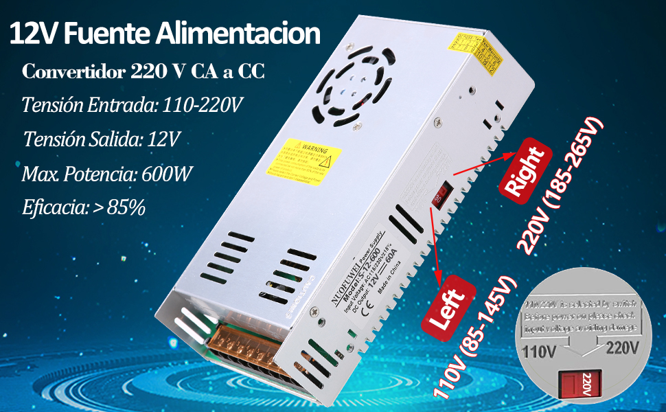 DC 12V 50A 600W Fuente de alimentación transformador