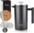 Milu cafetera francesa | 350ml, 600ml, 1L | prensa francesa cafetera embolo de Acero inoxidable – French Press Cafetera Tetera leche chocolate café (Negro, 1000ml (5 tazas)