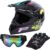 Samger Dot Adulto Offroad Casco Motocross Casco Dirt Bike ATV Motocicleta Casco Guantes Gafas (Negro, Pequeño)