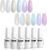 Vishine Esmaltes de Uñas en Gel con perlas, con purpurina y concha nacarada, color beige, blanco, azul perla, morado, brillante, con efecto de hilo de sirena,6Pcs